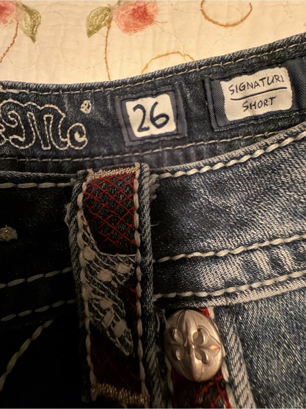 “MISS ME””Signature Dark Wash Denim Jean Shorts with Embellished Pockets - Blue - Picture 7 of 13